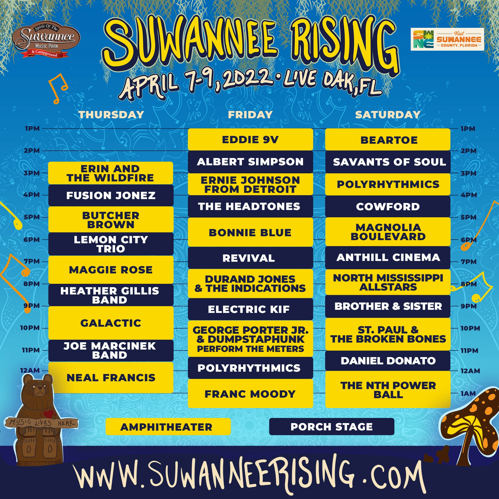 Suwannee Rising 2022 Releases Schedule with St. Paul and the Broken Bones, Durand Jones & The Indications